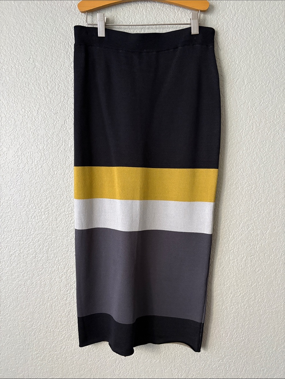 Colorblock Midi Skirt â Black, Yellow, White & Gray